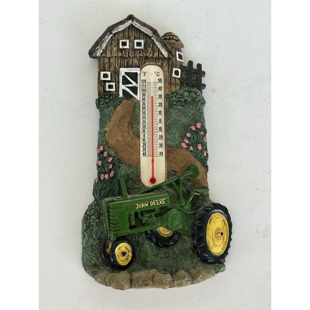 John Deere Tractor Barn Wall Thermometer Farm Country Decor 14” Resin